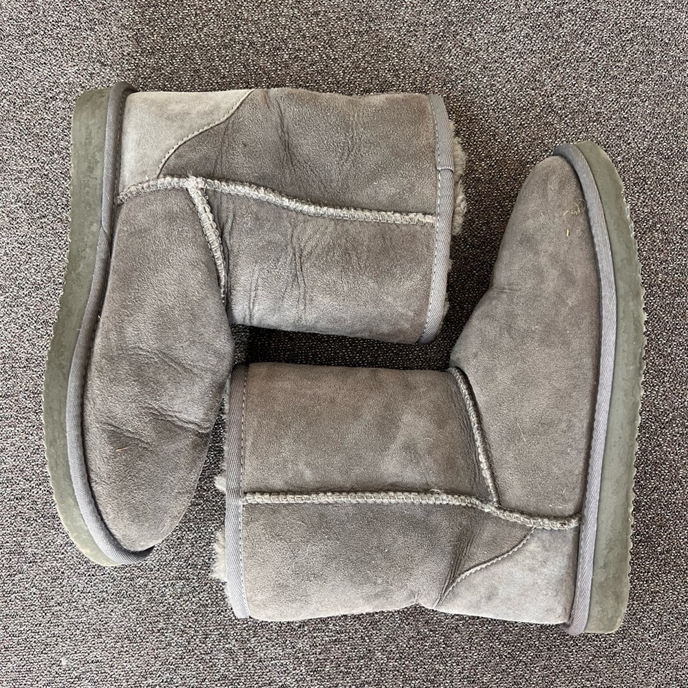 Gray Suede Shearling Boots